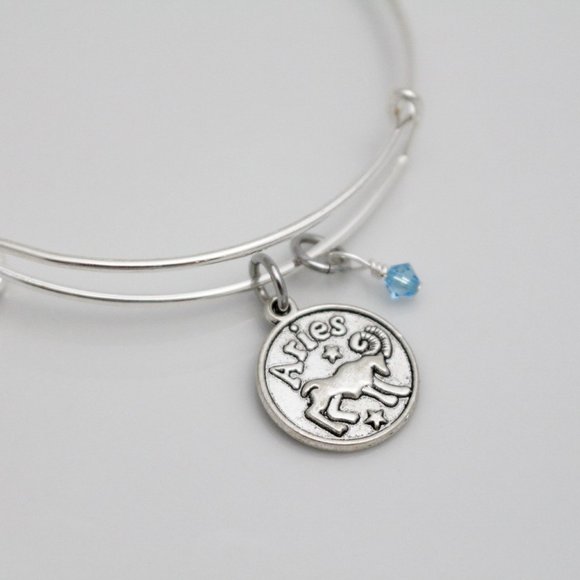 March Aries Adjustable Charm Bangle - Handmade Zodiac Bracelet - Picture 6 of 10